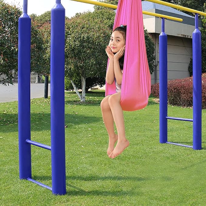 Sensory Swing for adults Indoor kids Therapy Swing Soothing Calming Snuggle Hammock durable strong fabric swing Excellent stretchability Includes Hanging Hardware ( Color : Pink , Size : 1.5M x 2.8M )