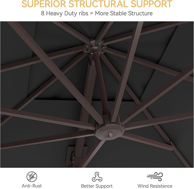 9x12 FT Patio Umbrella, Large Cantilever Rectangular Double Top Heavy Duty Offset Umbrellas with 360° Rotation, Outdoor shade for Garden Deck Pool, Gray