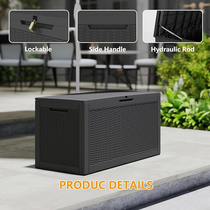 100 Gallon Outdoor Storage Box, Large Storage Organizer for Patio Furniture Accessories, Garden Tools, Indoor Storage for Cushion, Black