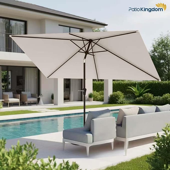 6.5'x10' Rectangular Patio Outdoor Umbrella,Large Coverage with Push-Button Tilt & UV Protection,Sturdy Ribs for Deck,Lawn,Pool,Backyard