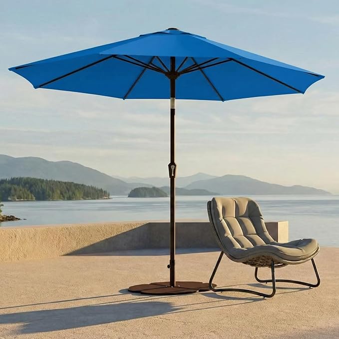 Kingdura 10FT Outdoor Patio Umbrella, Market Table Umbrella with Push Button Tilt and Crank, 8 Sturdy Fiberglass Ribs, UV Protection for Pool, Lawn, Deck, Backyard, Garden (Royal blue)