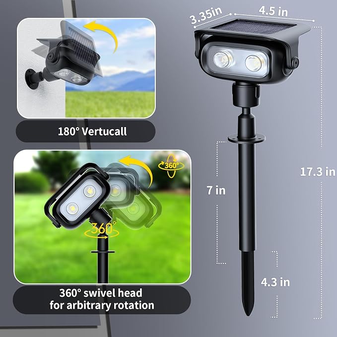 ROSHWEY Solar Spot Lights Outdoor, Waterproof Spotlights with 2 Brightness Mode, Landscape Lighting Solar Lights for Garden, Yard, Pathway (Cool White, 4 Pack)