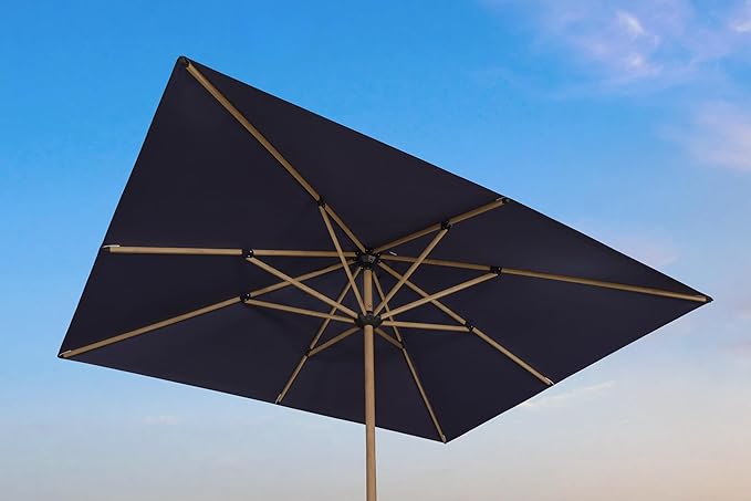 PURPLE LEAF 8' x 10' Patio Umbrella with Base Outdoor Umbrella Market Umbrella with Crank & 8 Ribs Aluminum Rectangular Table Umbrella Outdoor Patio for Backyard, Navy Blue