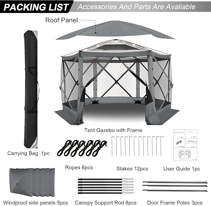 COBIZI 12x12 FT Pop Up Canopy Extendable Tent, Gazebos On Clearance with Removable Roof, Screened in Gazebo with sidewalls, Screen Tents Portable carpas para Patio for Outdoor Camping,Backyard,Gray
