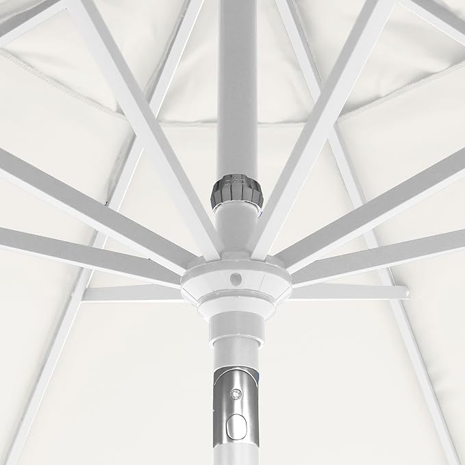 California Umbrella 12-Year-Non-Fading, 9Ft Premium Sunbrella Patio Umbrella, Hand-Crank, Button-Tilt, White Frame, Natural Fabric