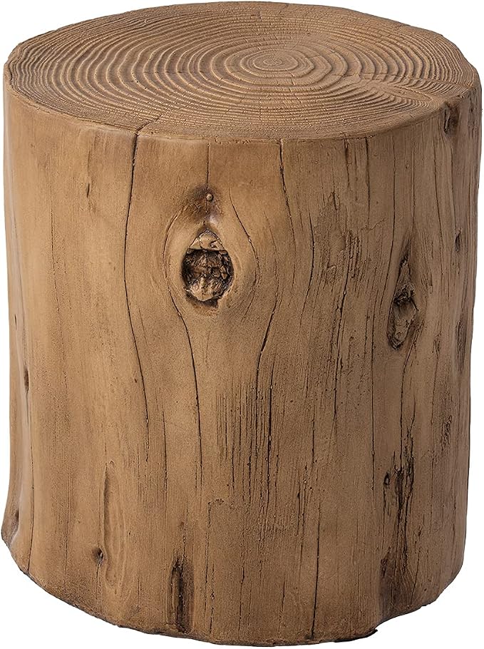 HOMPUS Concrete Outdoor Side Table Set of 2, 2 Piece Tree Stump Modern Round Coffee Table Accent Table Set Plant Stand Faux Wood End Table Garden Stool for Patio,Home Decor, Living Room, Oak