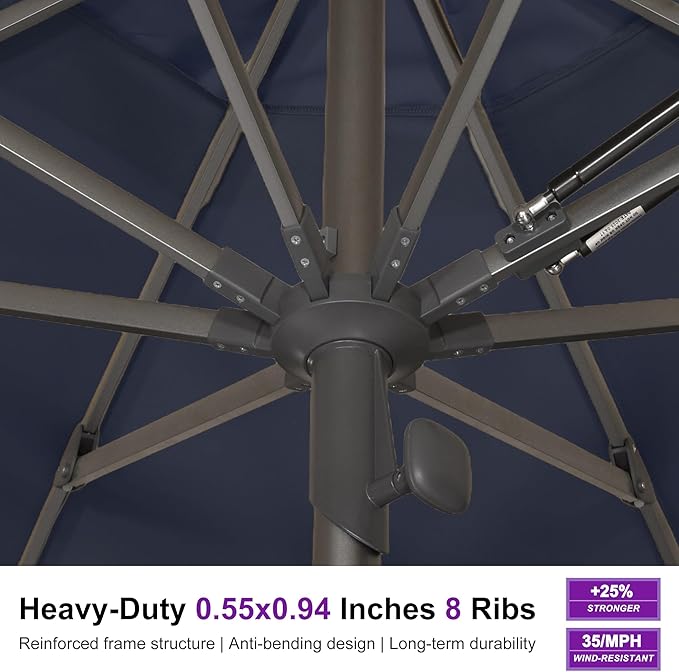 PURPLE LEAF 10FT Commercial Round Patio Umbrella Semi Auto Heavy Duty 1.9 Inch Aluminum Pole Wind Resistant for Business Restaurants Hotels Cafes Poolside Garden Navy Blue