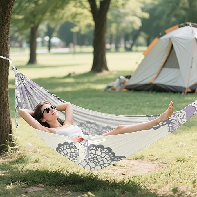 Lace Pattern Hammocks for Camping with Portabl Carry Bag Hanging Hammock Outside Beach Patio Garden