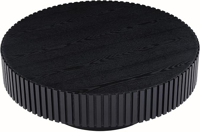 Round Coffee Table, Natural Wood, Modern Style, Slatted Base Design, Living Room Table (Black, 31.49)