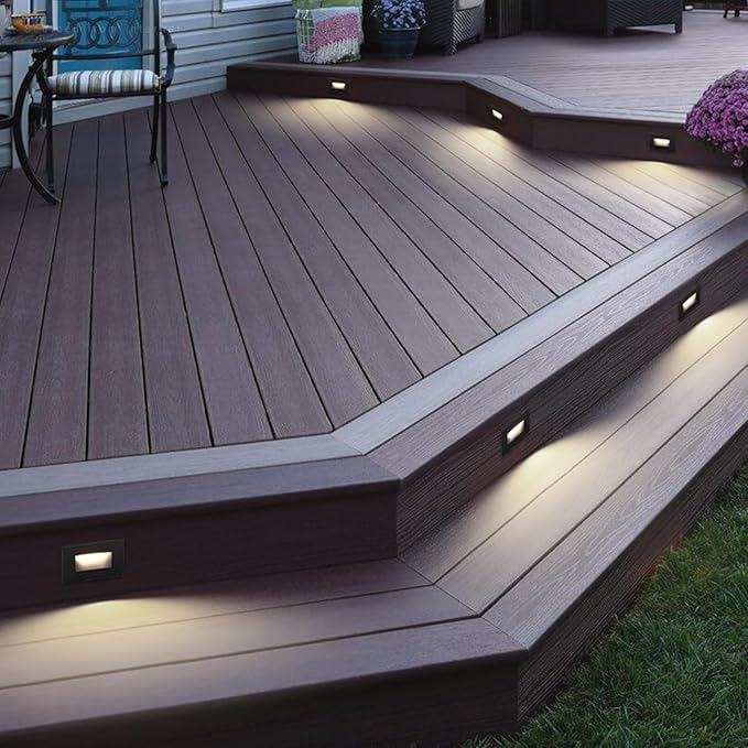 LEONLITE Black 5CCT 120V LED Step Lights, 3.5W 150LM 5%-100% Dimmable Horizontal Stair Lights Indoor Outdoor Wet Location, CRI90+ & ETL, 2700K/3000K/3500K/4000K/5000K, Aluminum, Pack of 6