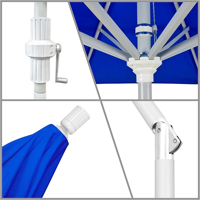California Umbrella 7.5' Rd. Aluminum Patio Umbrella, Crank Lift, Collar Tilt, White