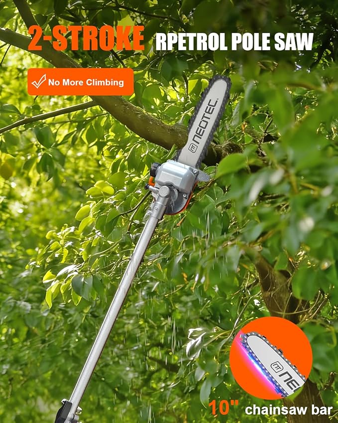52cc Powerful Weed Eater Gas Powered Weed Wacker NEO-TEC 5 in 1 Multi Functional Trimming Tools 2-Stroke Gas String Trimmer, Hedge Trimmer, Brush Cutter, Pole Saw Chainsaw Pruner with Extension Pole