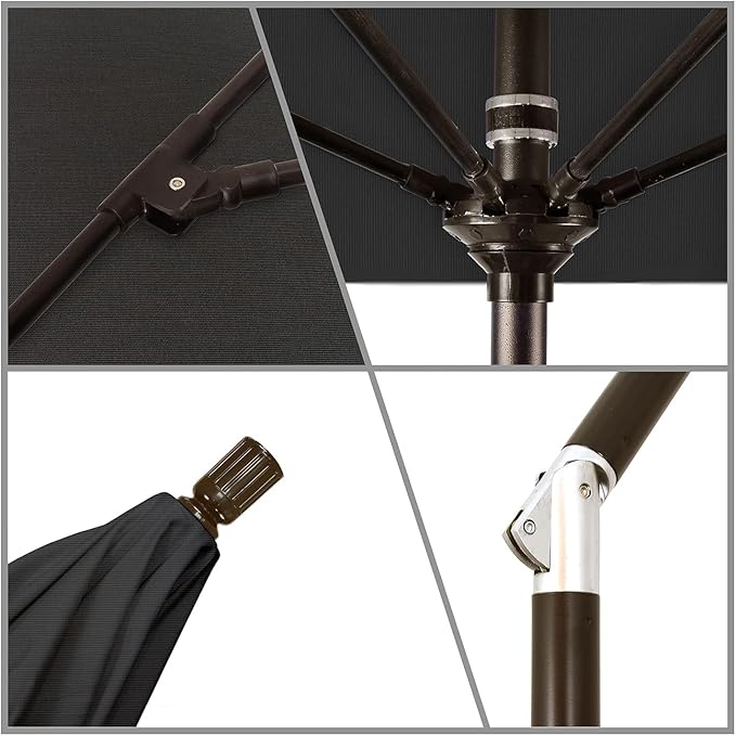 California Umbrella 7.5' Round Crank Lift, Collar Tilt, Aluminum Pole, Fiberglass Rib Patio Umbrella, Bronze Finish