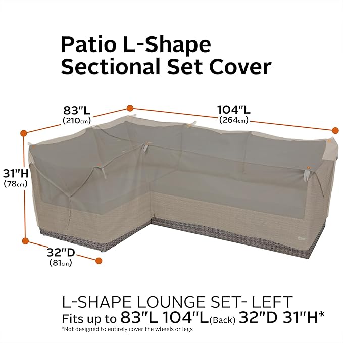 Classic Accessories Storigami Water-Resistant 104 Inch Easy Fold Patio Left-Facing Sectional Lounge Set Cover, Goat Tan, Patio Furniture Covers