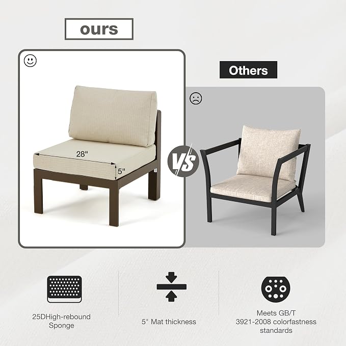 7 Pcs Metal Aluminum Patio Furniture Set Adjustable Corner Sofa with Coffee Table Outdoor Luxury Conversation Sofa Set