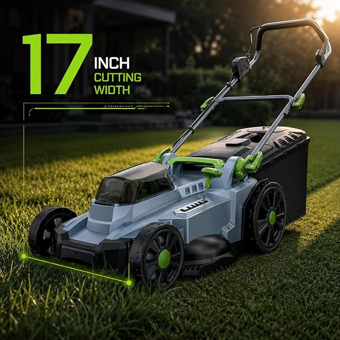 40V Cordless Lawn Mower, 17-Inch Walk Behind Lawnmower with 2 x 20V 4.0Ah Battery, Brushless Motor, 6 Cutting Heights, 50L Grass Bag, for Garden/Patio/Yard/Lawn