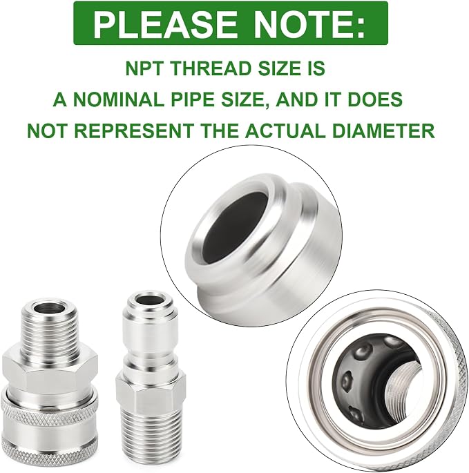TAISHER 2PCS 304 Stainless Steel 3/8" Female NPT High Pressure Washer Quick Connect Coupler for Pressure Washing Gun Hose Accessories