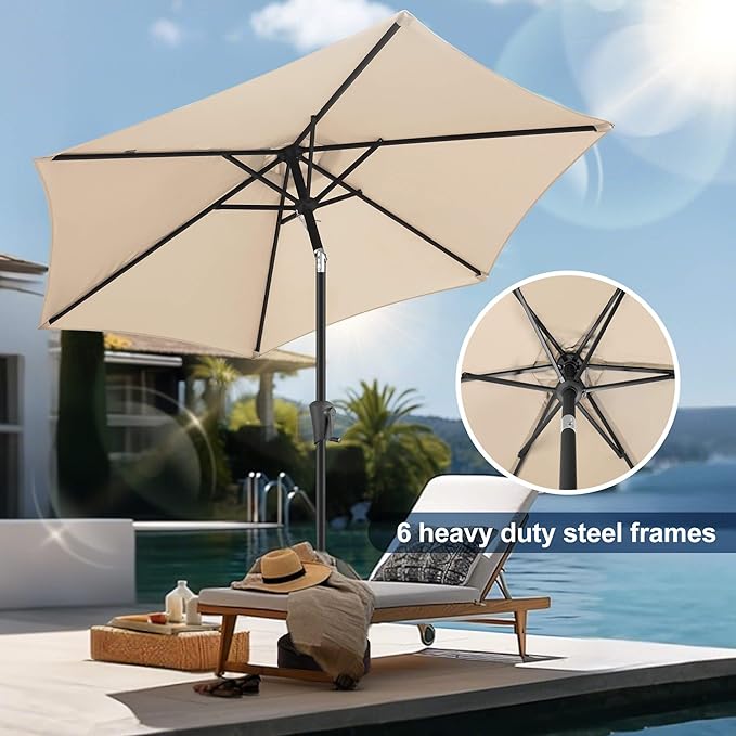 FLAME&SHADE 7.5ft Patio Umbrella - Outdoor Umbrella with Push Button Tilt and Crank for UV Protection, Table Market Umbrella for Garden, Deck, Backyard, Pool and Beach(Beige)
