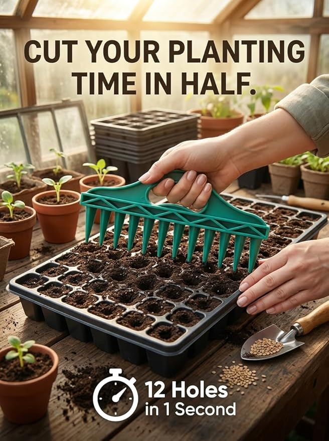 Seed Spreader Sowing Seeds Dispenser,Hand 12 Holes Seedlings Dibber,Precise Seed Sower,Portable Garden Seed Spacing Tool for Small Seeds,Flower,Vegetable