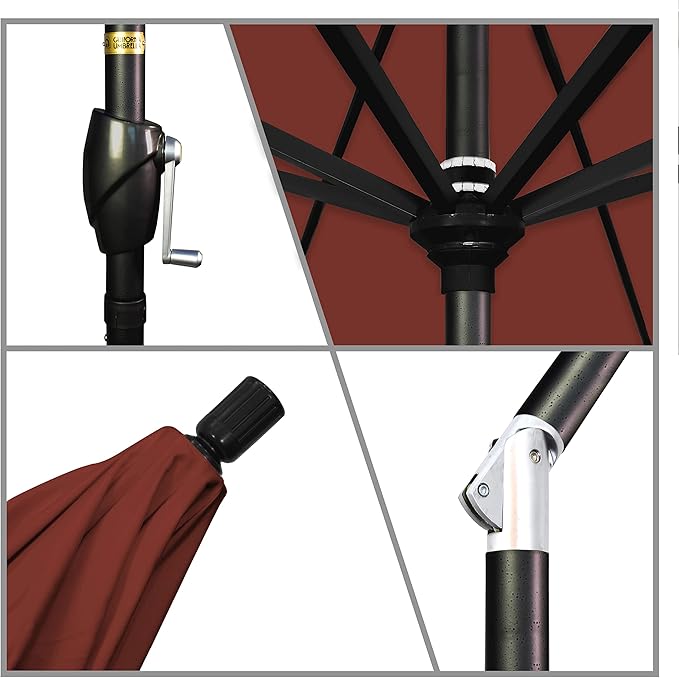 California Umbrella 9' Round Aluminum Market Umbrella, Crank Lift, Auto Tilt, Bronze Pole