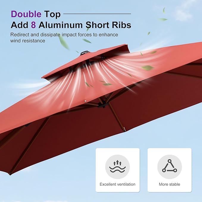 PURPLE LEAF 11ft Patio Umbrella Outdoor Round Umbrellas Large Cantilever Umbrella Windproof Offset Umbrellas Heavy Duty Sun Umbrella for Garden Deck Pool Patio, Brick Red