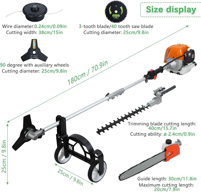 2026 New 8 in 1 Hedge Trimmer Grass Trimmer Gas Powered, 52CC 2-Stroke Multi Functional Weed Eater/Brush Cutter/Chainsaw, Maximum Power/Speed-2.3KW/8500rpm Weed Wacker for Yard Garden Orange