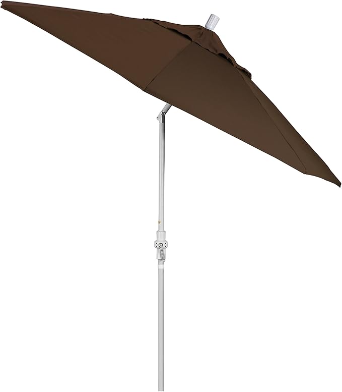 California Umbrella 9' Round Aluminum Market Umbrella, Crank Lift, Collar Tilt, White Pole, Pacifica Pacific Blue