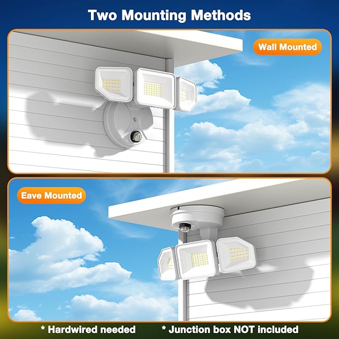 65W Dusk to Dawn Flood Lights Outdoor, 6500LM LED Outdoor Light, IP65 Waterproof, 6500K Daylight, 3 Adjustable Heads LED Security Light with Photocell for Yard Garage Porch White