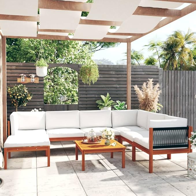 Patio Lounge Set with Cushions,Outdoor Patio Furniture,Outdoor Chat Conversation Set,for Patio,Backyard,Garden,Outdoor,8 Piece Cream Solid Acacia Wood