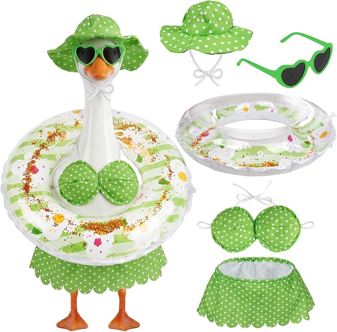 hoyuwak Bikini Goose Outfits Summer Hawaiian Porch Goose Outfits with Swimming Ring Sunglasses Hat for 23" Geese Yard Decor