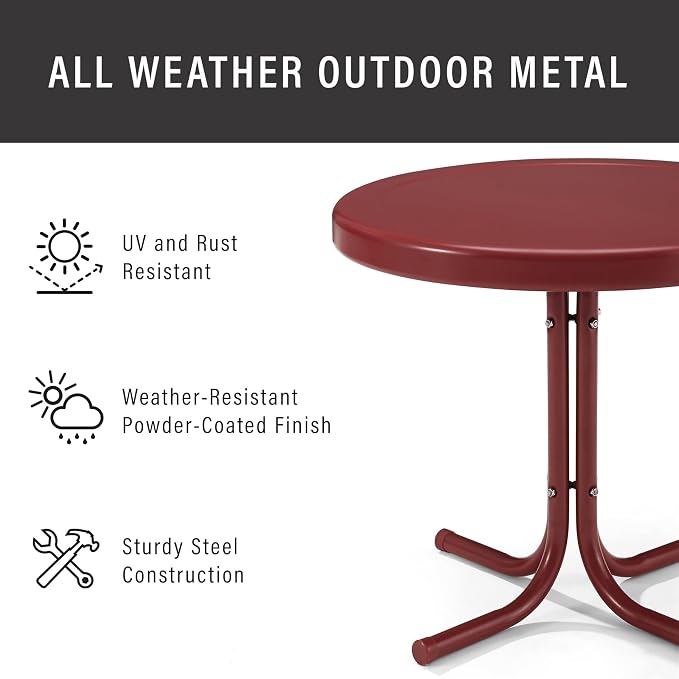 Pemberly Row Modern Steel Metal Patio End Table, 22 in Wide, Coral Red Powder-Coated Finish, Sturdy UV-Resistant Outdoor Side Table for Patio or Backyard Use