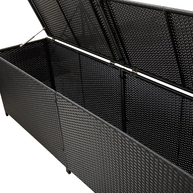 Patio Storage Box Poly Rattan 78.7"x19.6"x23.6" Black Patio Garden Outdoor Storage Container, Furniture Deck box (Weight:38.8 lbs)