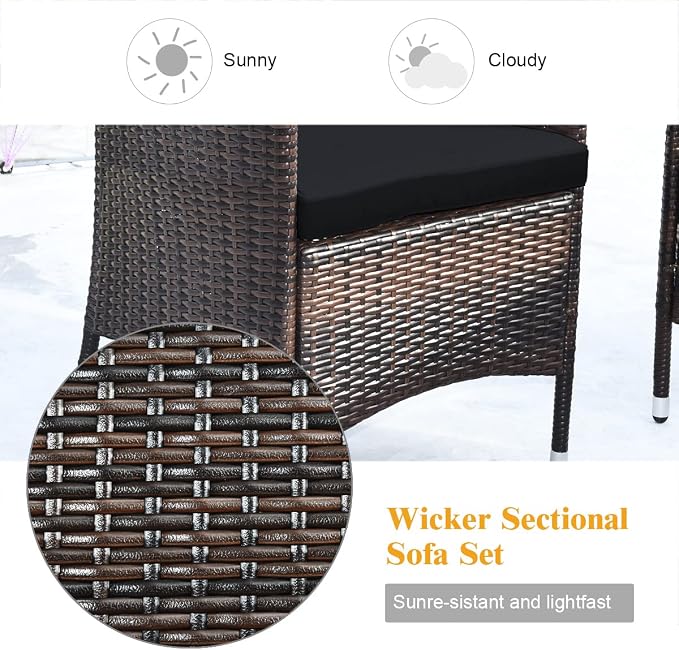COSTWAY 4PCS Rattan Patio Furniture Set | Outdoor Wicker Rattan Chairs with Coffee Table, Rattan Cushioned Conversation Set for Backyard Balcony Porch Poolside, Black