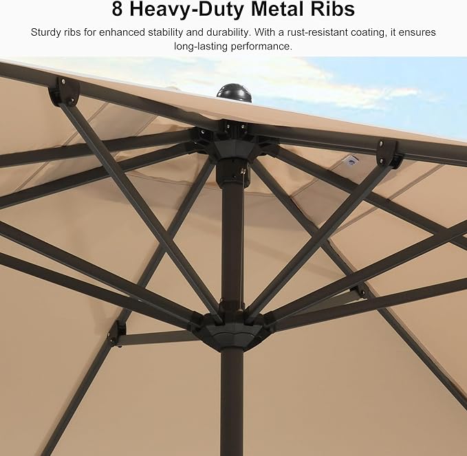 PURPLE LEAF 11.5' x 8' Rectangle Patio Market Umbrella with Base Outdoor Table Umbrellas Aluminum Frame Sun Shade with 8 Sturdy Ribs for Garden Deck Lawn Pool Beige