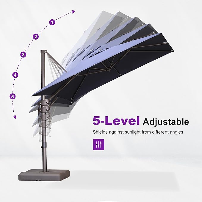 PURPLE LEAF 9' X 9' Patio Umbrella With Base Antique Bronze Square Cantilever Umbrella Outdoor with 360° Rotation and Aluminum Offset Hanging for Pool Deck Garden Backyard, Navy Blue