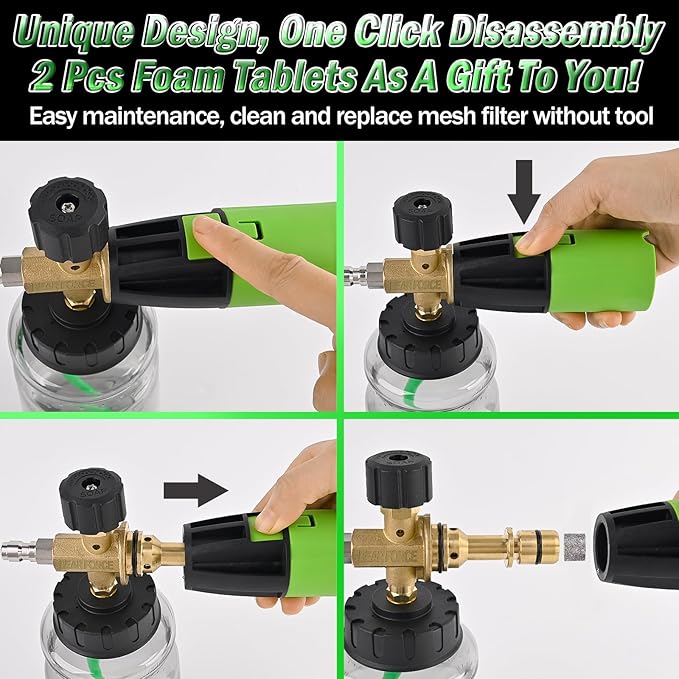 BEAR FORCE Innovative Pressure Washer Foam Cannon Pro+ (Thicker Suds, 3 Times of Life), 2026 Car Wash Snow Foam Blaster with One-Click Disassembly Technology + 1/4" Quick Plug, 34oz Bottle