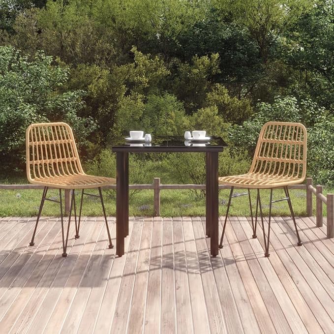 3 Piece Patio Dining Set, Poly Rattan Bistro Furniture for Garden, Balcony and Backyard, Includes Tempered Glass Table and 2 Comfortable Chairs
