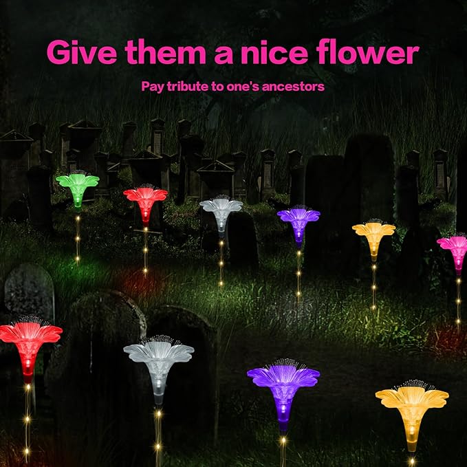 BeHiller Upgraded Solar Garden Light Outside Decorations,Set of 6PCS Multicolor Optical Fiber Bigger Lily Flowers Light Outdoor Waterproof Solar Flowers Lights for Xmas Housewarming Gifts Decor