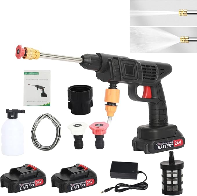 Cordless Pressure Washer, 24V Portable Power Washer with Copper Motor, 1500mAh Battery, 3 Spray Modes & Foam Jug, for Car Cleaning, Outdoor, Windows, Floors, Fences (Black)