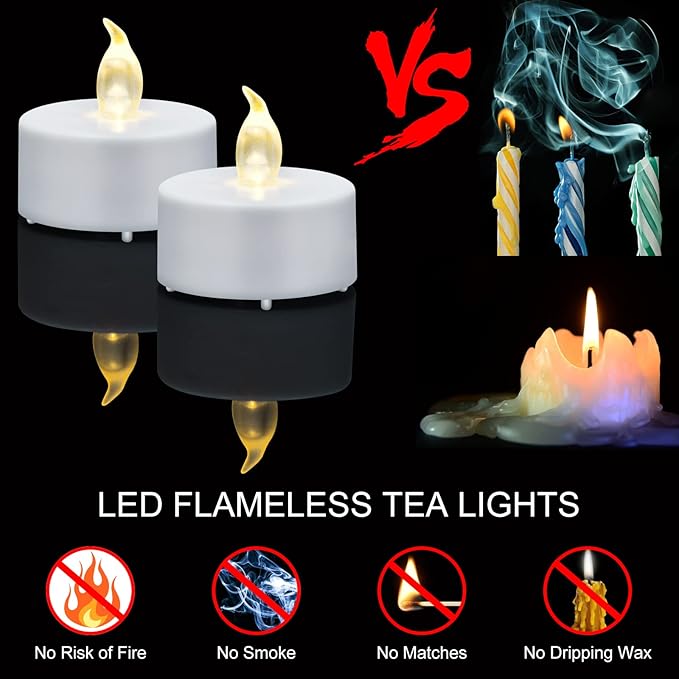 Tea Light, 150 Pack Flameless LED Tea Lights Candles Flickering red 200+ Hours Battery-Powered Tealight Candle. Ideal for Party, Wedding, Birthday, Gifts and Home Decoration (White)