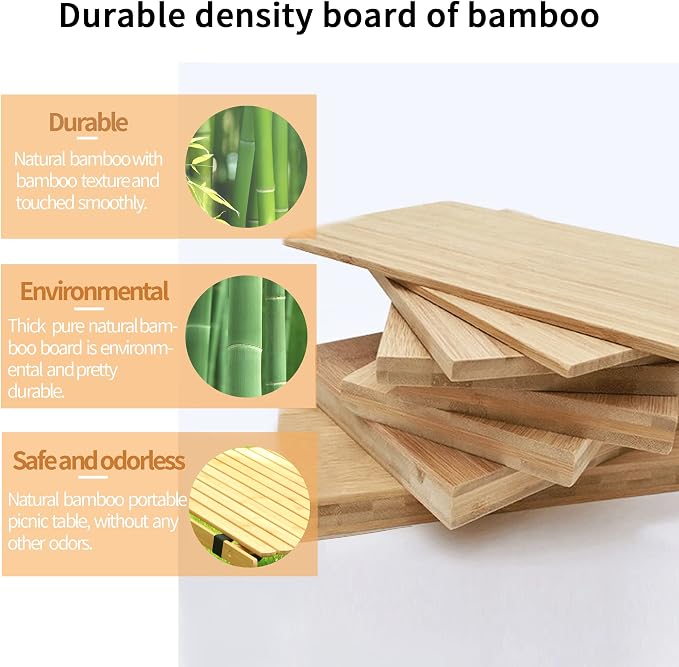 Portable Folding Table,4Ft Bamboo Outdoor Camping Table,Low Picnic Table for Sitting on the Floor,Beach Foldable Table with Carry Bag and Tablecloth,Boho Table for Camping,BBQ,Party