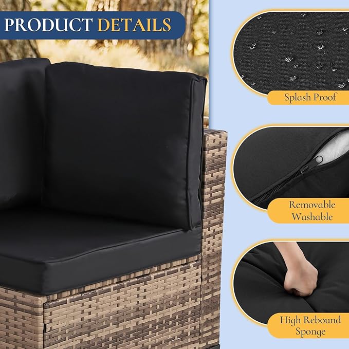 FHFO 7 Piece Outdoor Wicker Patio Furniture Set, Rattan Sectional Sofa Couch, Patio Conversation Set with Cushion & Coffee Table, for Backyard Poolside Porch Garden, Yellow-Black