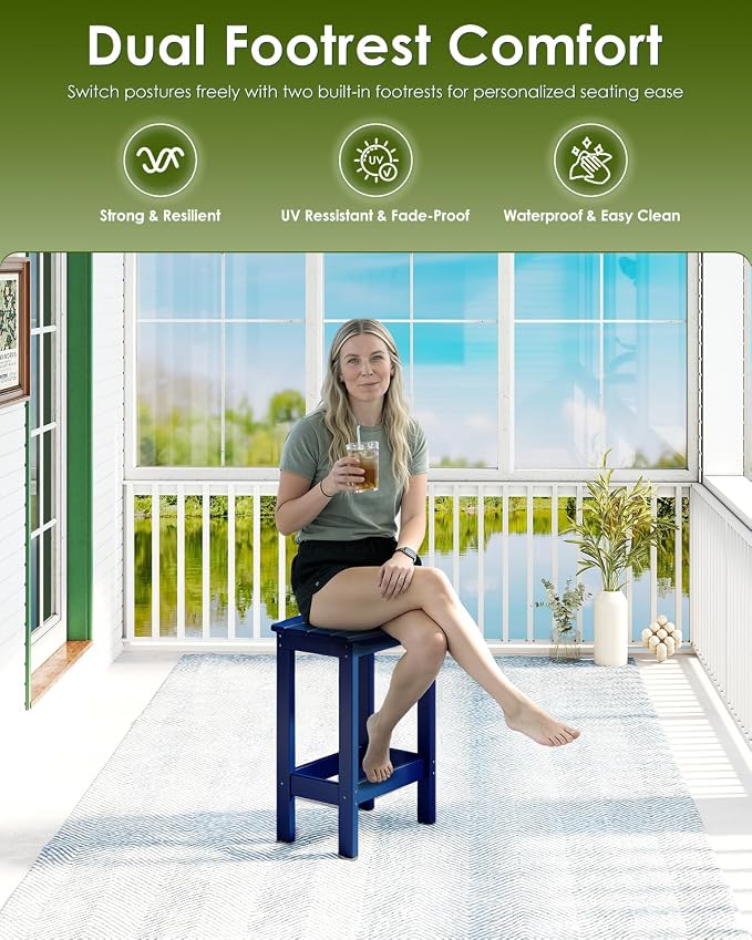 GREENVINES Outdoor-Bar-Stools-Set-of-2 | Patio Counter Height Backless Barstools | HDPE Plastic | 18" W x 13.5" D x 25" H | Chairs for Backyard Balcony Poolside | Blue