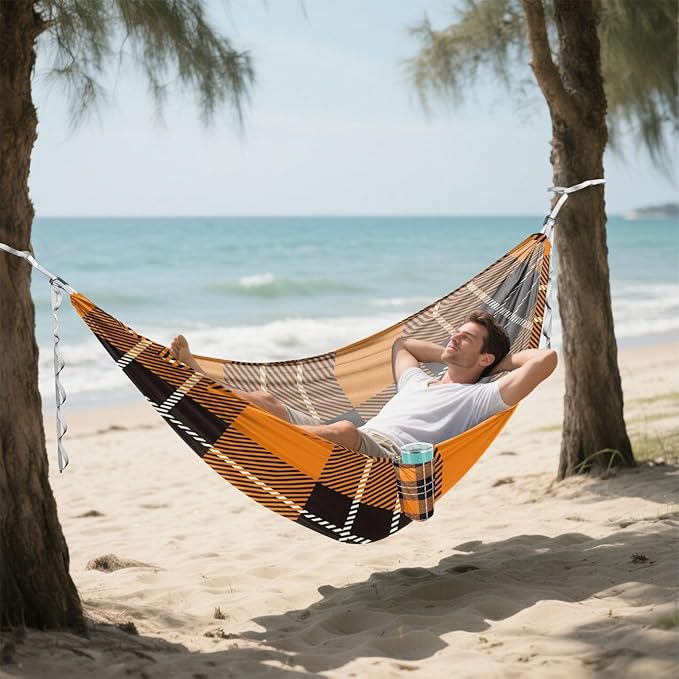 Orange Brown Square 330lb Capacity Hammocks for Camping with Portabl Carry Bag Indoor Hammock for Patio Backyard Lounge Base hamaca de Algodon para Jardin
