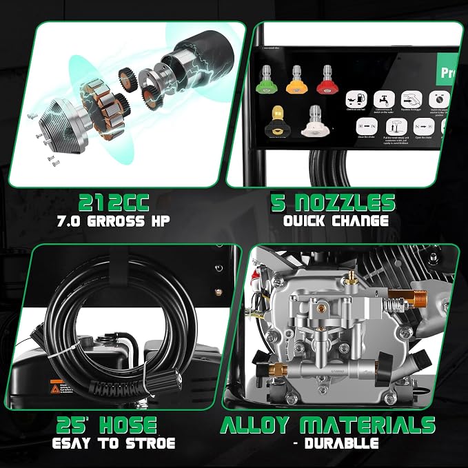 Gas Powered Pressure Washer 4200 PSI Gas Power Washer 4.0 GPM 212CC Commercial High Pressure Washer, with Spray Gun and Extension Wand, 5 Quick Connect Nozzles, Copper Pump,EPA/CARB/ETL