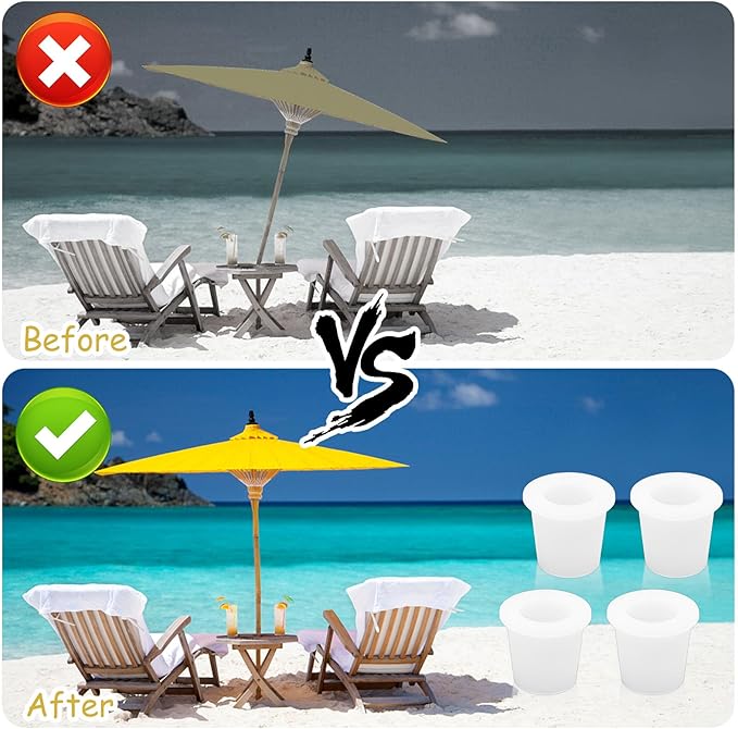 4Pcs Patio Table Umbrella Hole Ring Plug, Silicone Pool Umbrella Sleeve Stabilizer Cone Wedge, Umbrella Table Ring Hole Insert for 1.5 Inch Pool Umbrella Adapter or 2-2.5 Inch Table Hole (White)