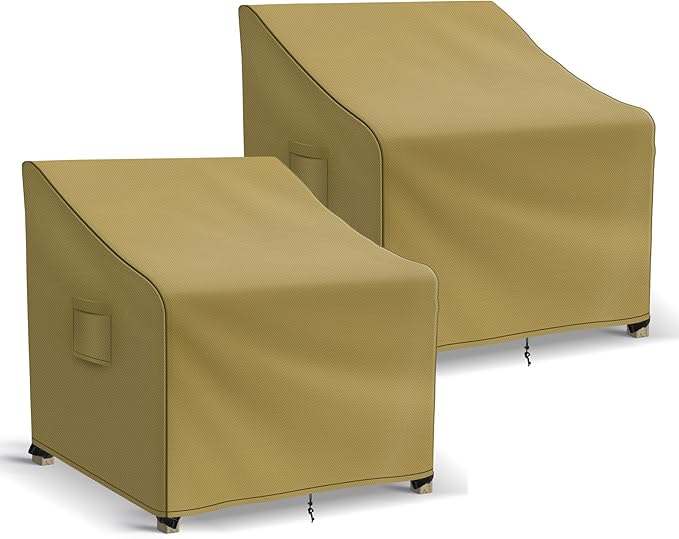 Richwon Patio Furniture Covers Waterproof for Chairs, Lawn Outdoor Chair Covers 2 Pack, Patio Chair Covers for Outdoor Furniture Fits up to 30W x 37D x 31H inches, Khaki