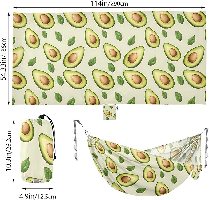 Camping Hammock Outdoor Hammocks for Outside Green Avocado Pattern1 Beach Trees Portable Lightweight with Pockets Tree Straps Indoor Small