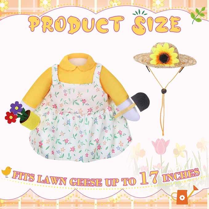 FuWeave Summer Goose Outfit Flower Porch Goose Clothes for 17" Statue Outdoor Patio Yard Lawn Art Decoration (Floral Overalls)