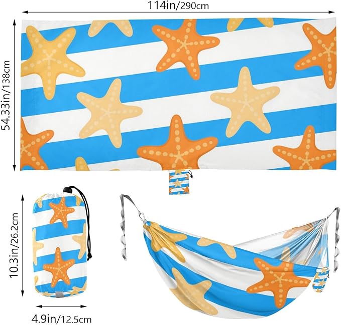 Blue White Striped Sea Starfish 330lb Capacity Camping Hammock Tree Hammock for Outside Patio Garden Bases para hamacas para adultos